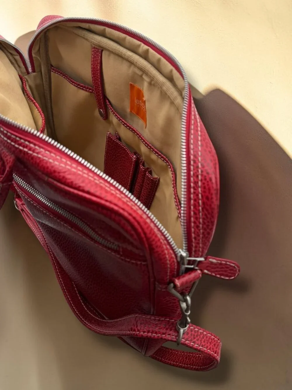 Latico‎ Red Leather Laptop Bag With Shoulder Strap